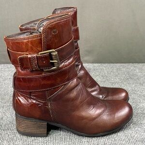 Josef Seibel Boots Women’s 8.5 Ankle Leather Combat Ankle Side Zip Boho Brown